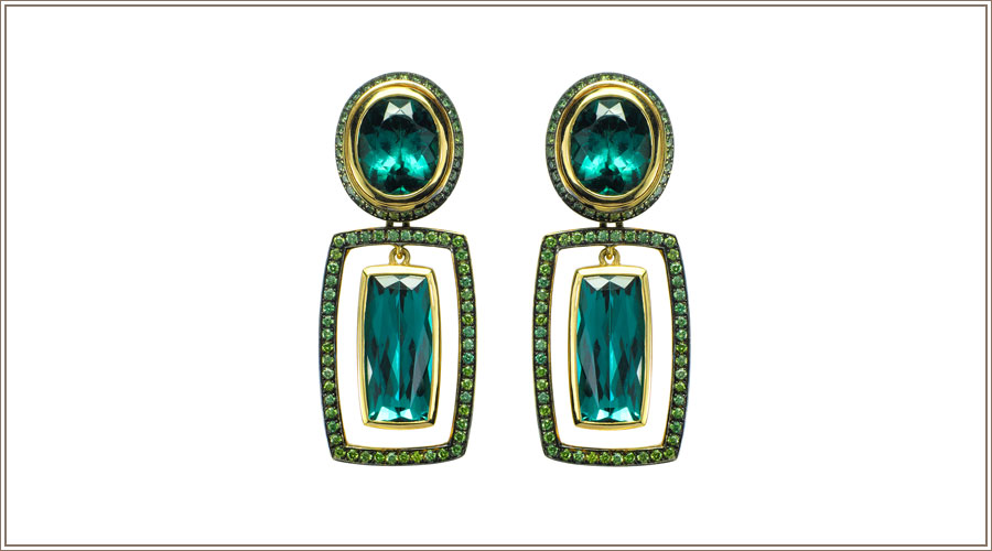Bernhard Grassl Juwelier München Ohrschmuck Grüne Turmalinrahmen