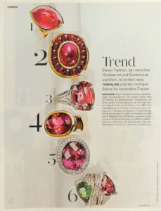 Bernhard Grassl Juwelier München Presse Madame 09/2013 Weißgoldring mit Brillianten und einem ovalen Rubellith